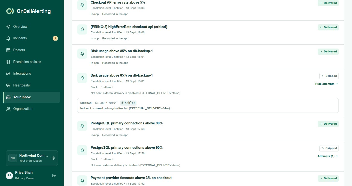 Your inbox with notifications, their delivery status pills and one expanded list of Slack delivery attempts