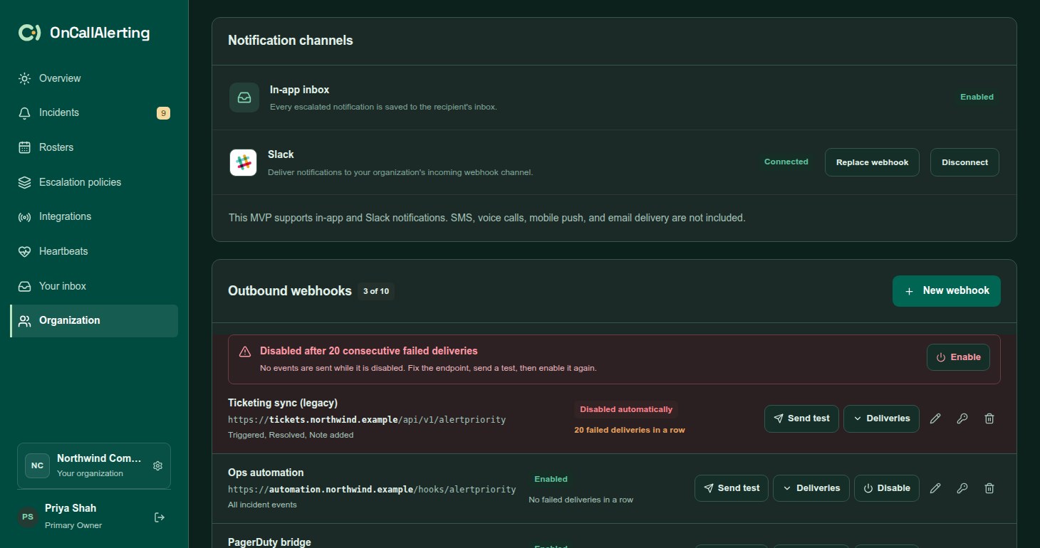 Notification channels on the Organization page, with the in-app inbox enabled and the Slack connection