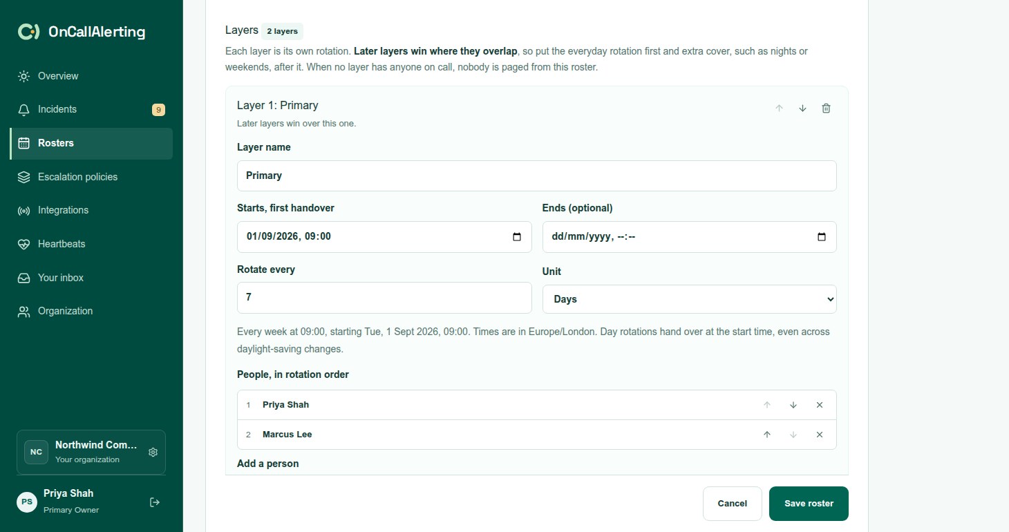 The Layers section of the roster editor with two layers and the note that later layers win where they overlap
