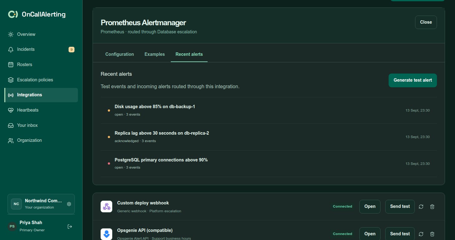 The Recent alerts tab of a source with the Generate test alert button and incidents from that source