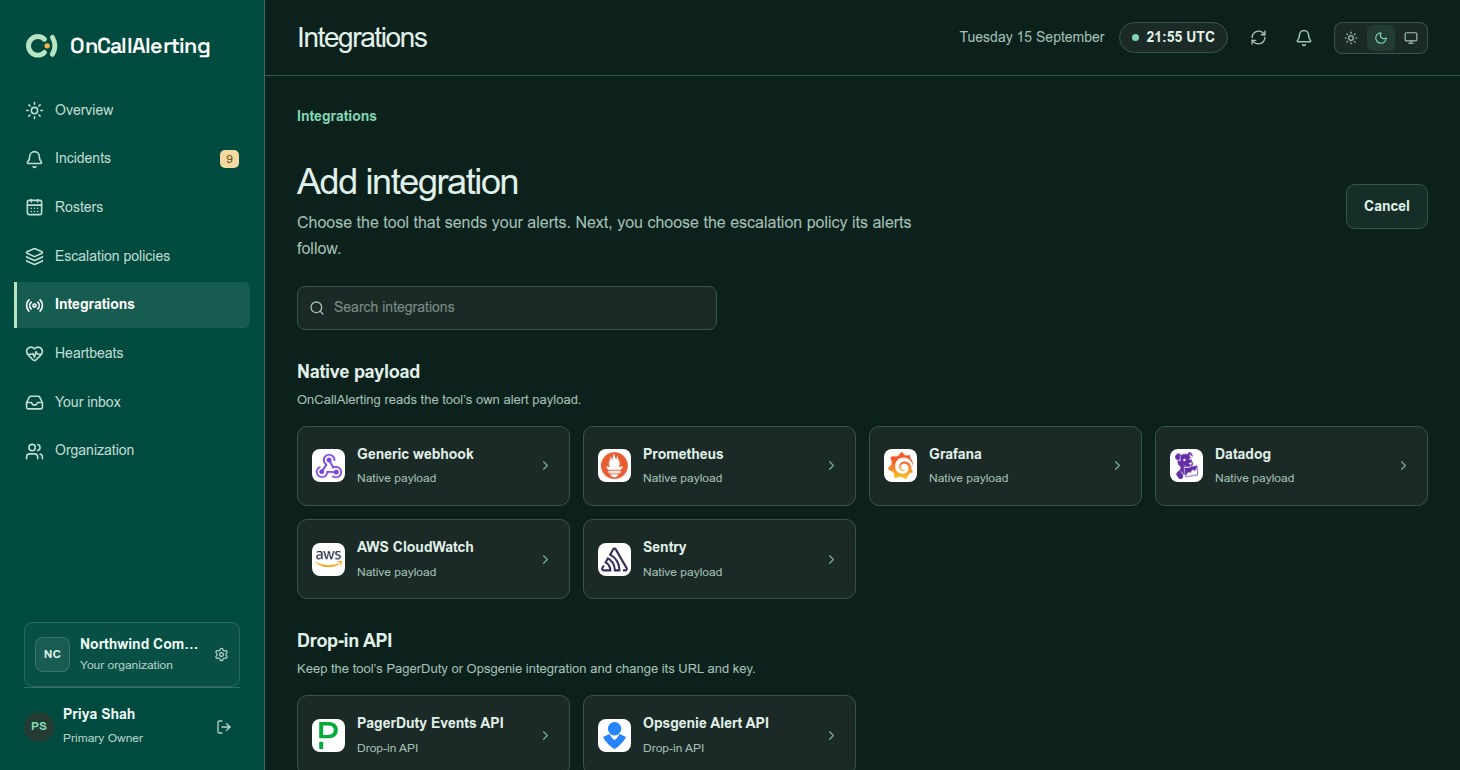 The Add integration page with native payload sources, drop-in APIs and generic JSON webhook tools in groups