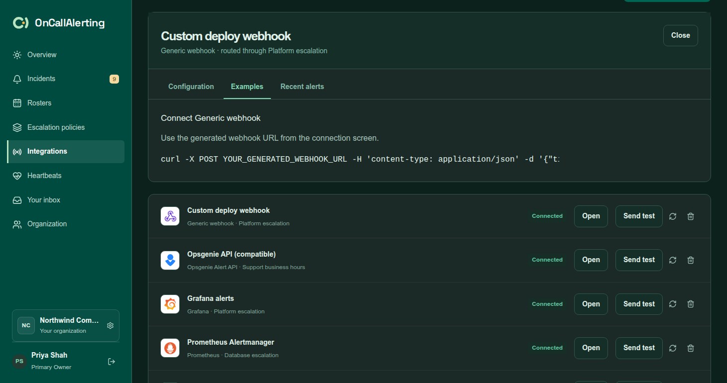 The generic JSON webhook setup dialog with the secret link and a curl example
