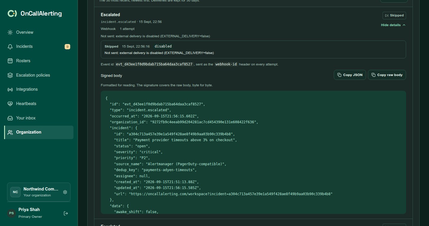 The Deliveries panel of a webhook with one delivery expanded, showing its attempts and the signed body