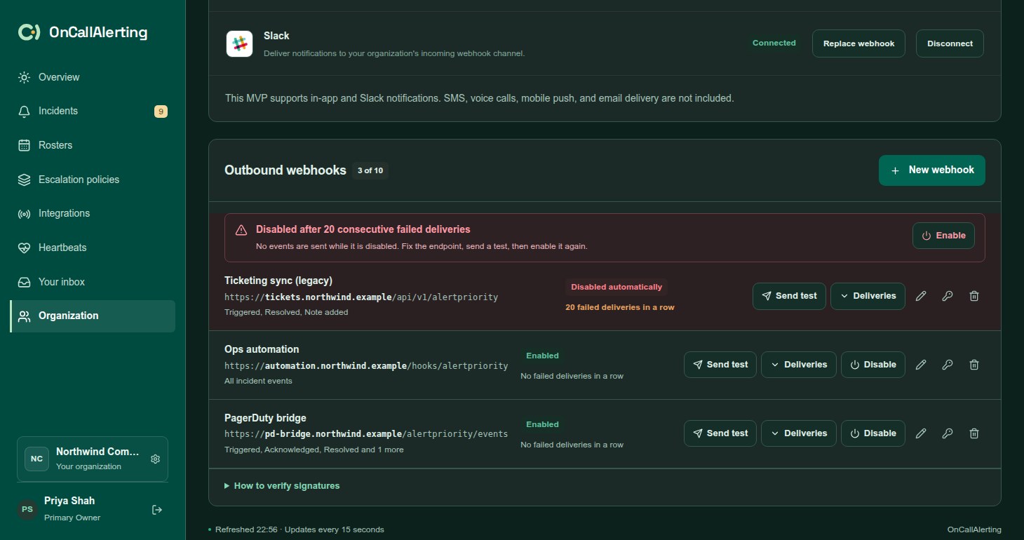The Outbound webhooks section with an enabled webhook and one disabled automatically after failed deliveries